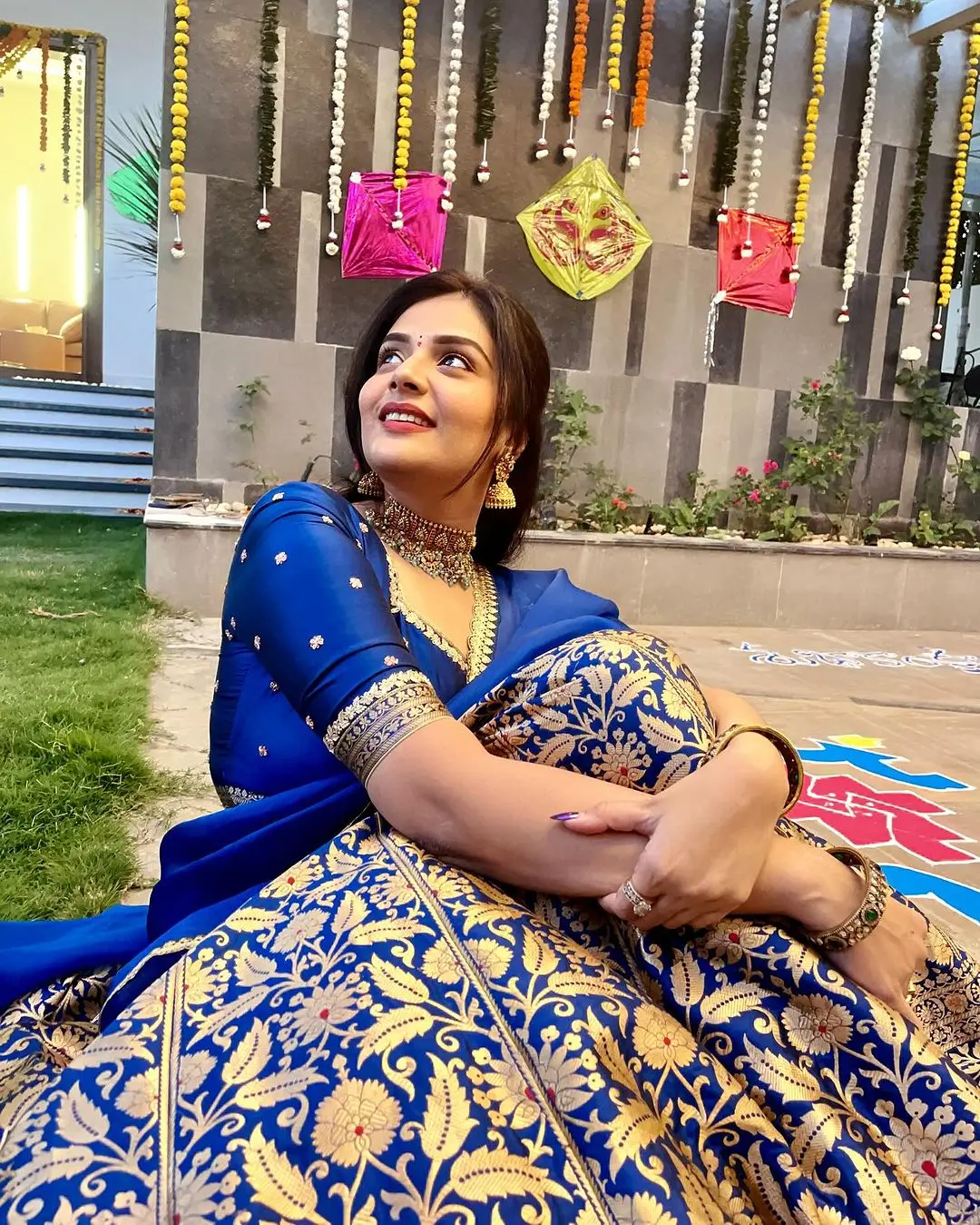 Indian TV Actress Sreemukhi in Traditional Blue Lehenga Choli